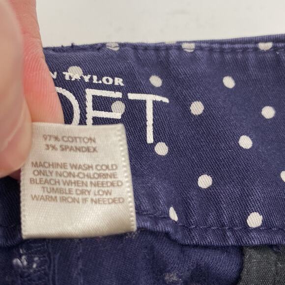 LOFT Navy Blue White Polka Dot Print Original Crop Pants Size 12 - Picture 7 of 8